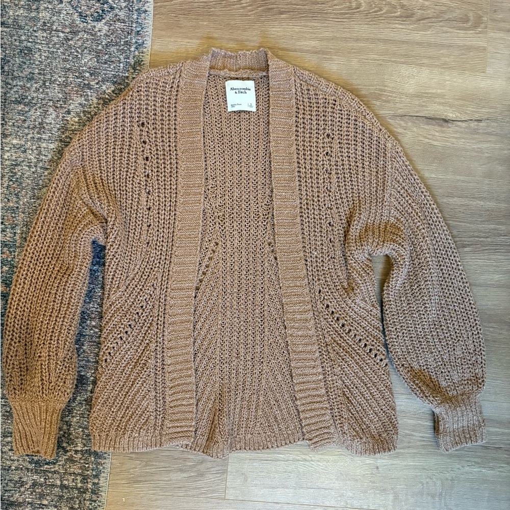 Abercrombie & Fitch Open-Front Chunky Knit Cardigan in Camel